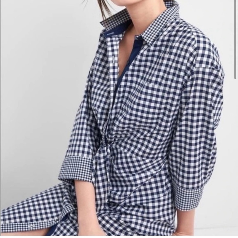 GAP Navy/white gingham sexy shirtdress SJP collab